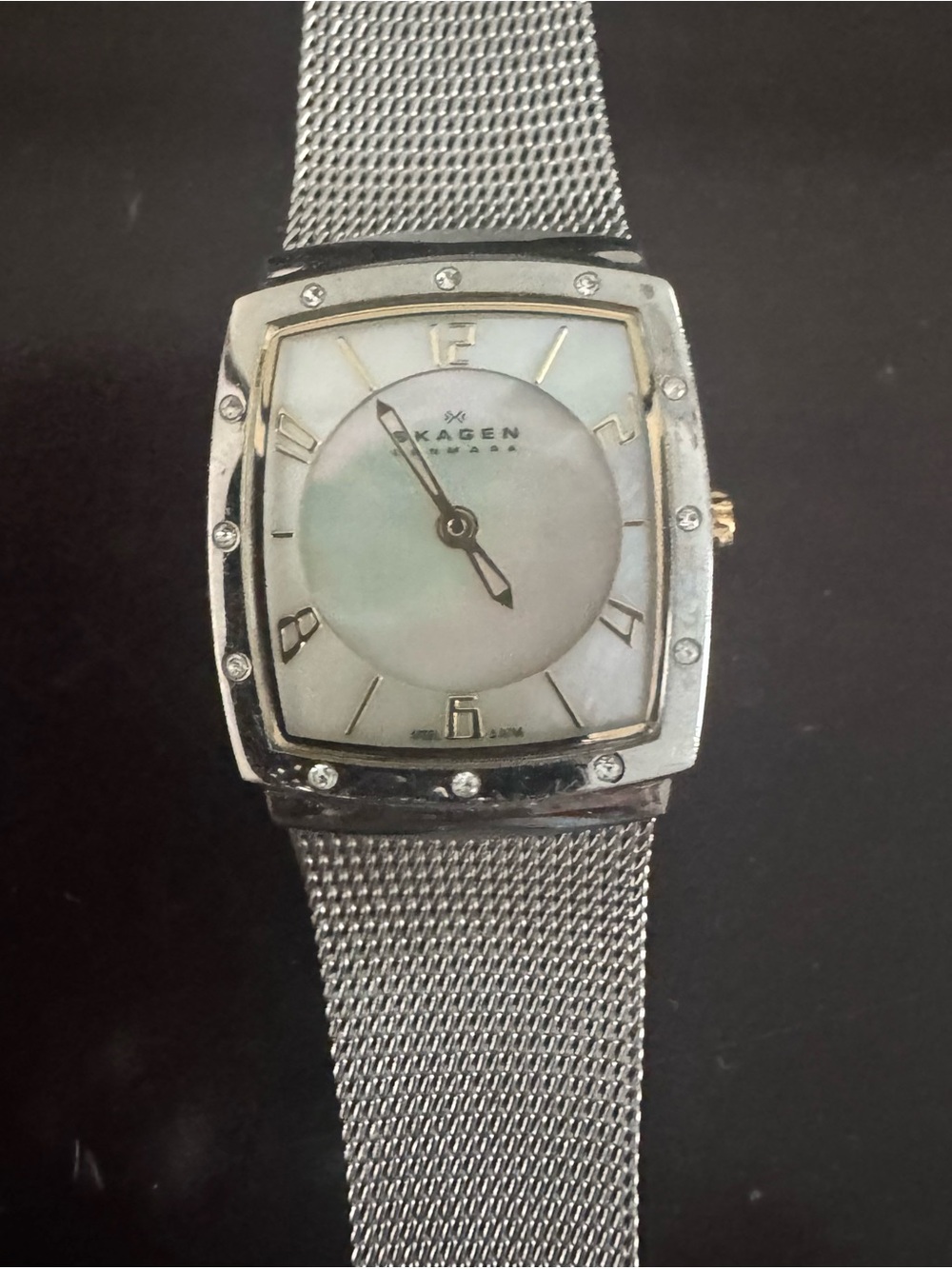 Skagen Silver Mesh Watch with Mother-of-Pearl Dial